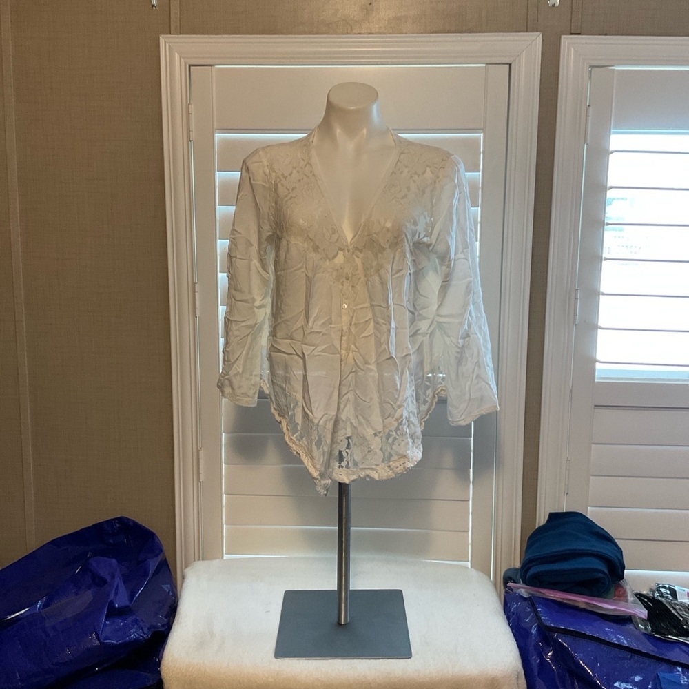 Elegant White Lace Button Down Shirt